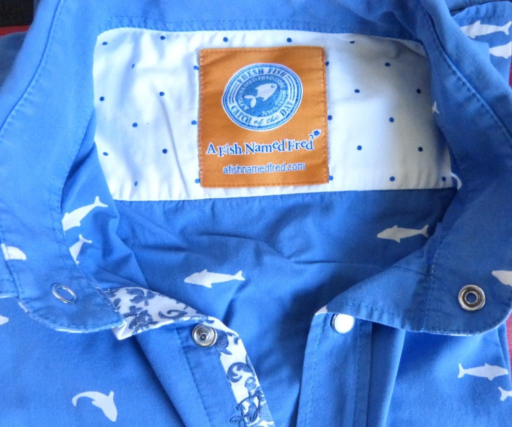 2 overhemden A Fish Named Fred, Kleding | Heren, Blauw, Ophalen of Verzenden, Zo goed als nieuw, Halswijdte 41/42 (L)
