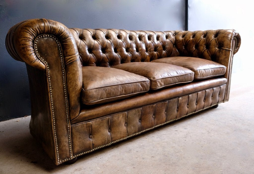 Chesterfield bank 2 meter - origineel Engels, Ophalen, Chesterfield Engels Landelijk Industrieel Klassiek vintage, Driepersoons