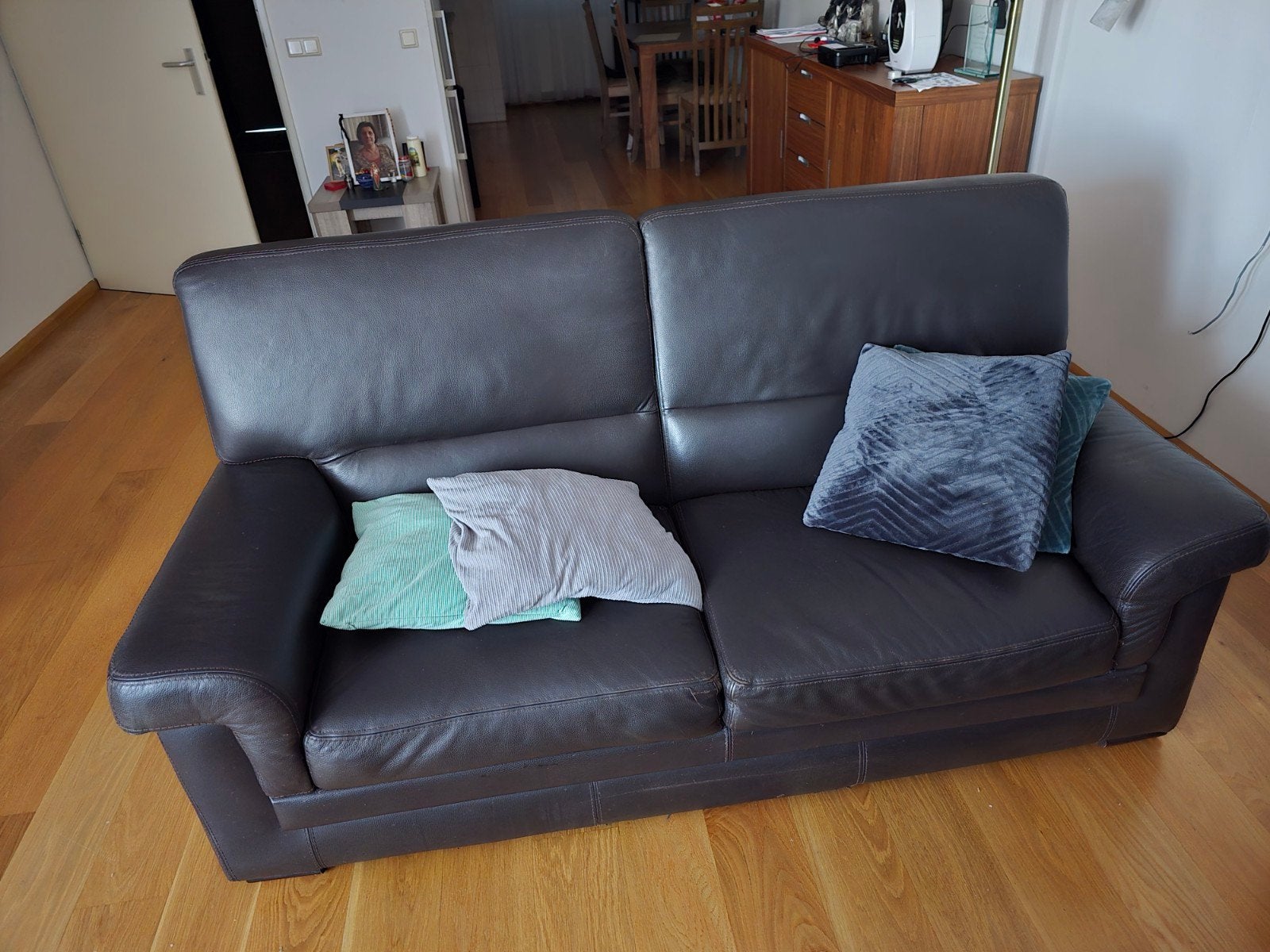 Comfortabel bruin leren 2-zits bankstel (180x90 cm), Ophalen, Gebruikt, 150 tot 200 cm, Tweepersoons