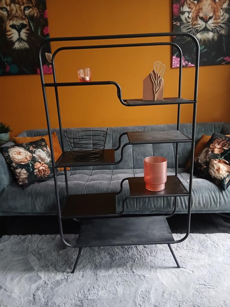 Zwart metalen kast met afgeronde hoeken, incl, accessoires, Ophalen, Gebruikt