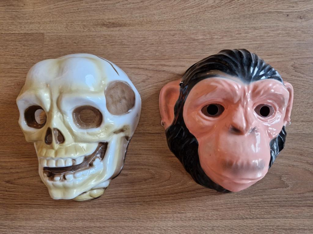 Carnaval masker doodskop en aap, verkleden themafeest, Carnaval, Overige maten, Ophalen of Verzenden, Zo goed als nieuw