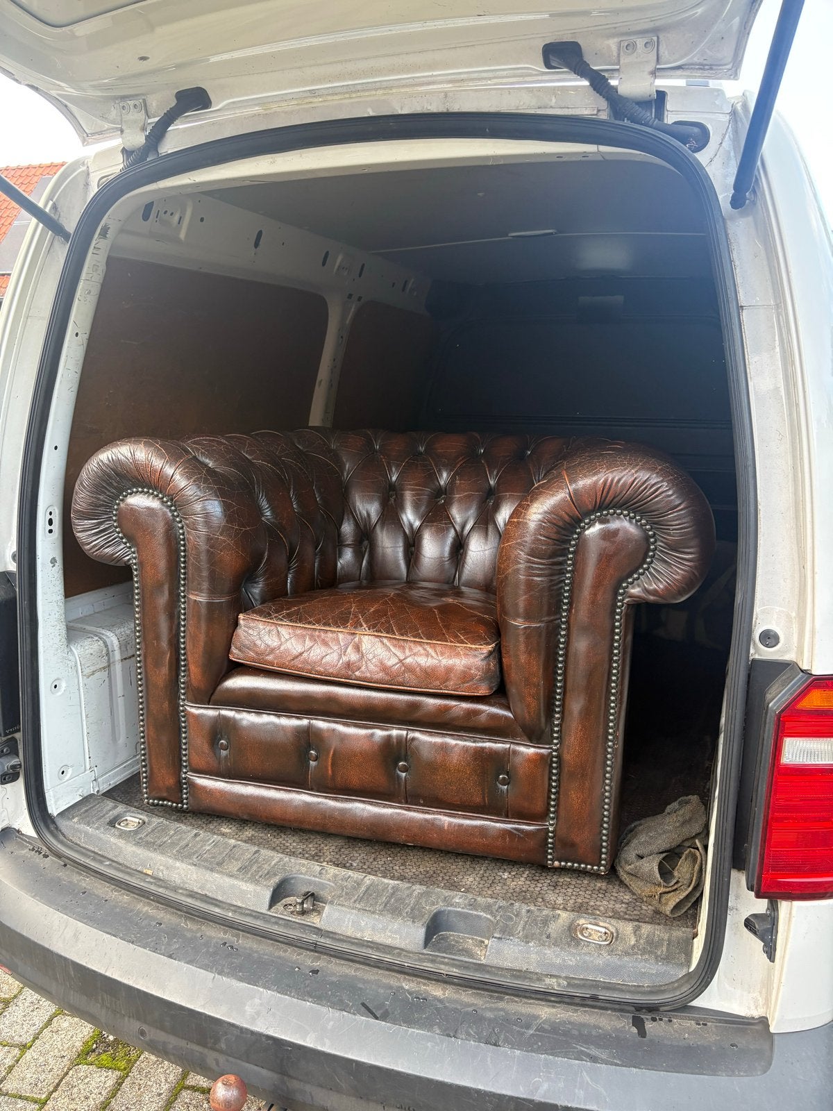 Leren Chesterfield fauteuil - Bruin, Huis en Inrichting, Fauteuils, Ophalen, Gebruikt, 100 tot 125 cm, Leer