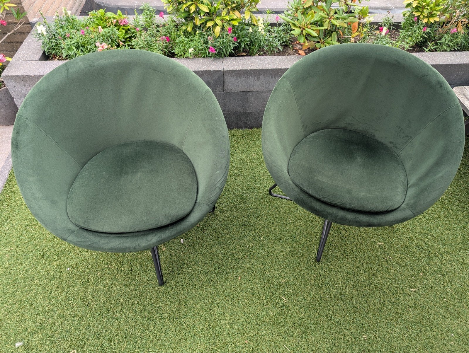 Twee comfortabele groene fluwelen fauteuils, Ophalen, Modern, Comfortabel, Twee, Overige kleuren