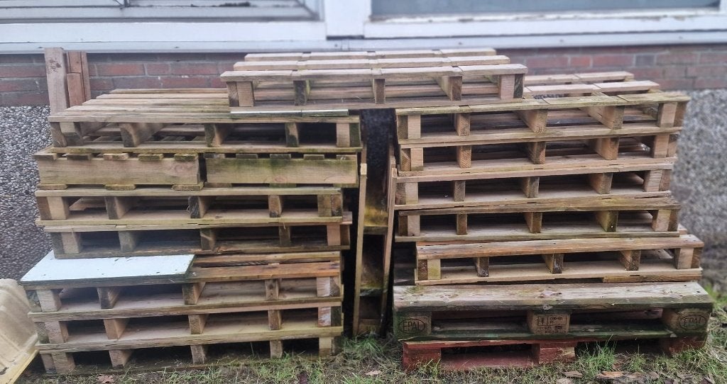 Partij Houten Pallets Diverse Maten, Ophalen, Gebruikt, Minder dan 25 mm, Pallet