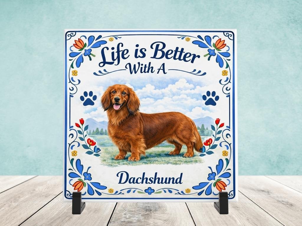 Life is Better With a Dachshund - Langhaar Teckel Tegel, Verzenden, Nieuw