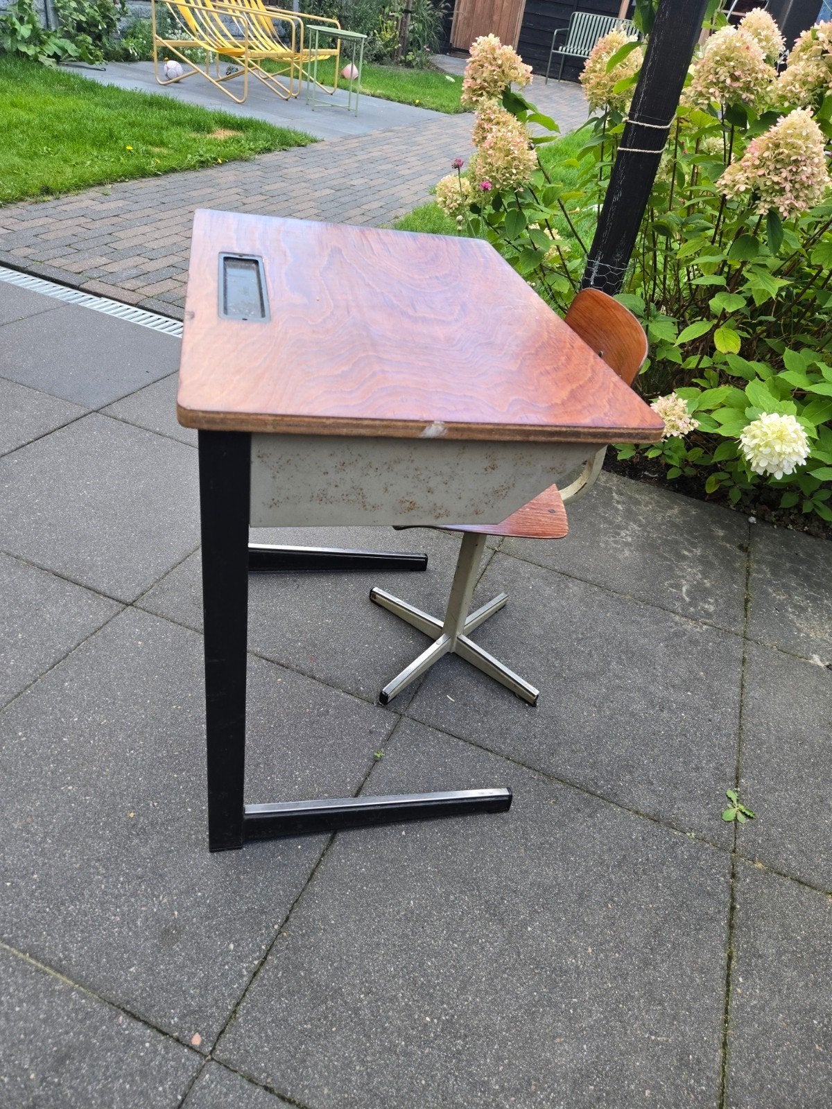 Vintage schoolbankje met stoel, Antiek en Kunst, Ophalen