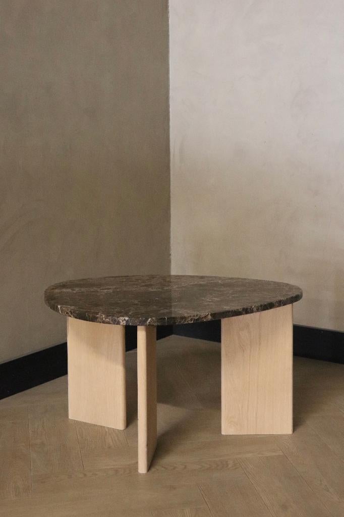 Marmeren Salontafels met Eiken Poten | Japandi Stijl, Japandi, 50 tot 100 cm, Rond, Nieuw