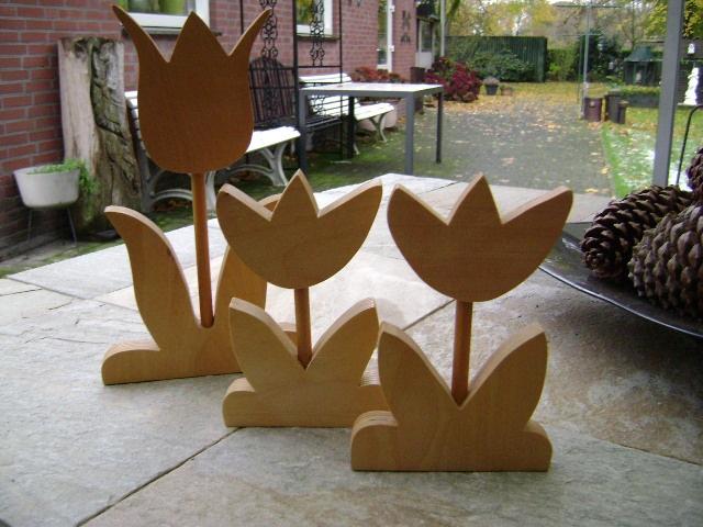 Hout snijwerk - 3 tulpen en 4 beren, Ophalen of Verzenden, Zo goed als nieuw, Bruin, Vintage