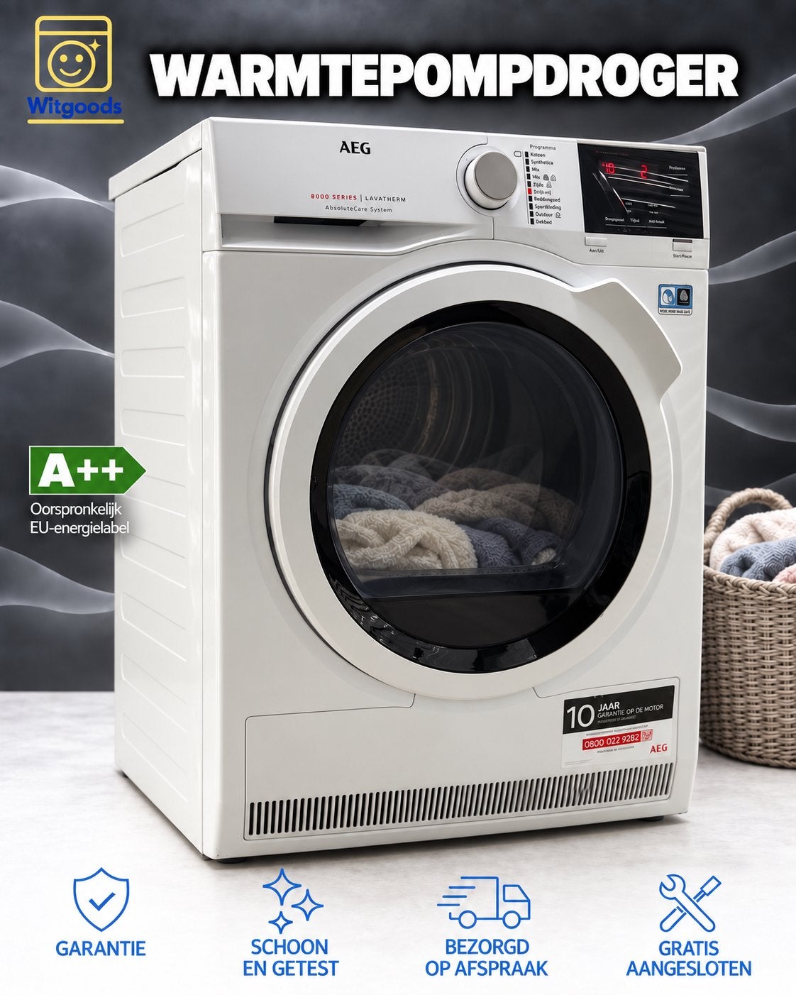 TECH icm ZUINIG! AEG 8KG A++ WARMTEPOMPDROGER | ABSOLUTECARE