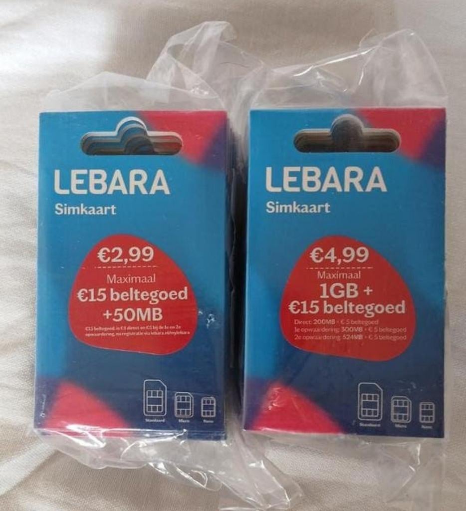 LEBARA PREPAID SIMKAART NRS 100 STUKS GELDIG 2027, Telecommunicatie, Prepaidkaarten en Simkaarten, Ophalen of Verzenden, Nieuw