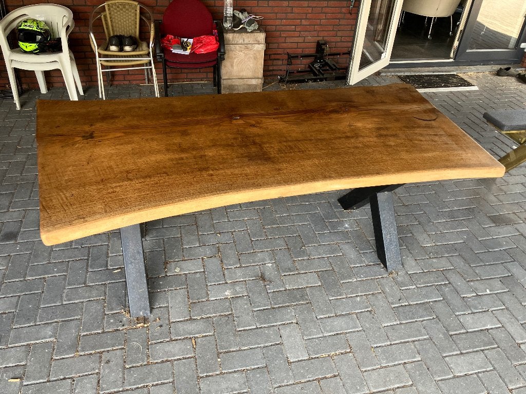 Boomstam blad tafel, Ophalen, Gebruikt, 100 tot 150 cm, Eikenhout