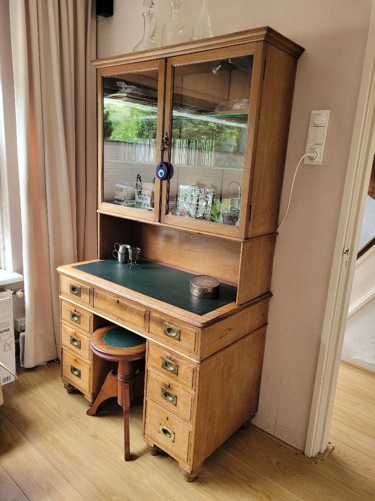 masief eikenhouten scheeps secretaire met kruk, Ophalen, Gebruikt, Jugenstil - Art Nouveau