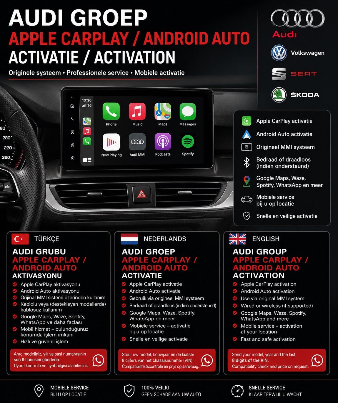 AUDI GROEP APPLE CARPLAY / ANDROID AUTO ACTIVATIE, Ophalen