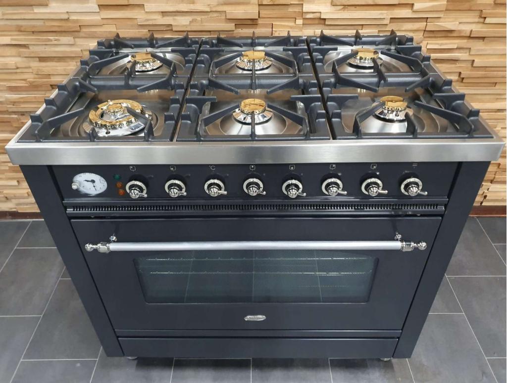 🔥Luxe Boretti Fornuis 90cm antraciet + rvs 6 pits 1 oven, Niet ingevuld, 60 cm of meer, Niet ingevuld, Ophalen of Verzenden