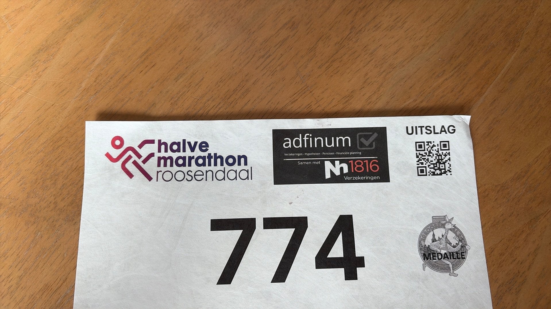 Startbewijs halve marathon Roosendaal 4 oktober, Eén persoon