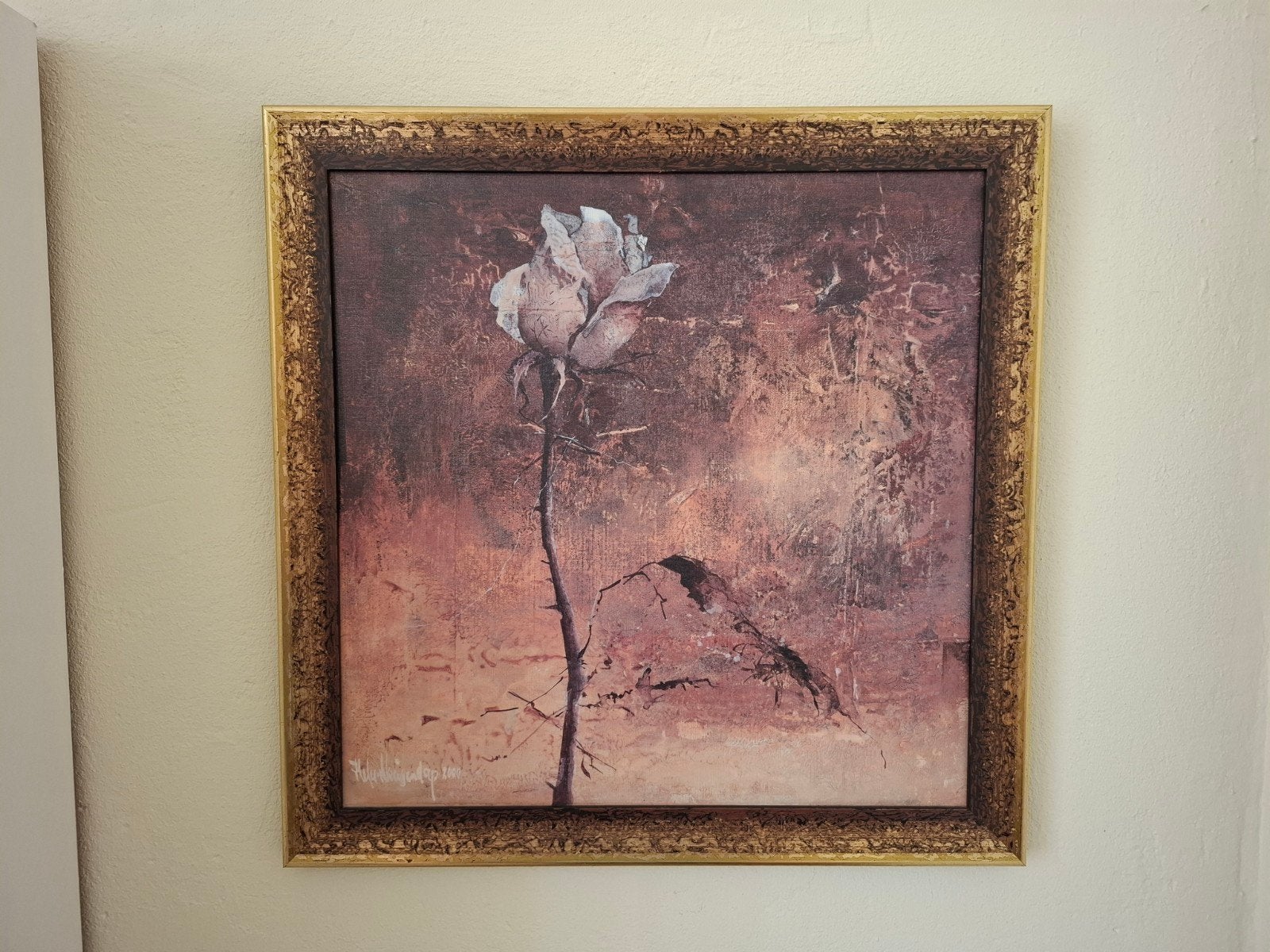 Schilderij met roos in lijst, Antiek en Kunst, Ophalen