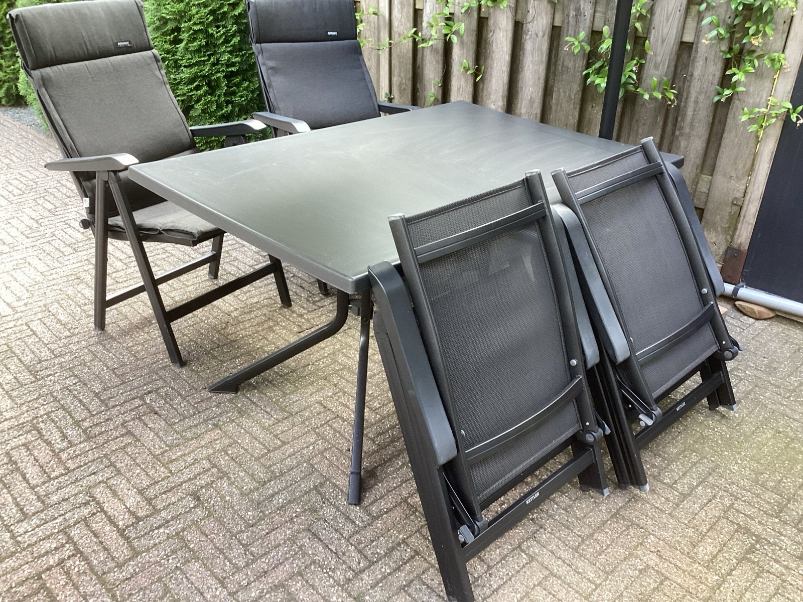 Kettler tuinset met 4 stoelen en tafel zgan, Ophalen, 4 zitplaatsen, Eettafel, Aluminium