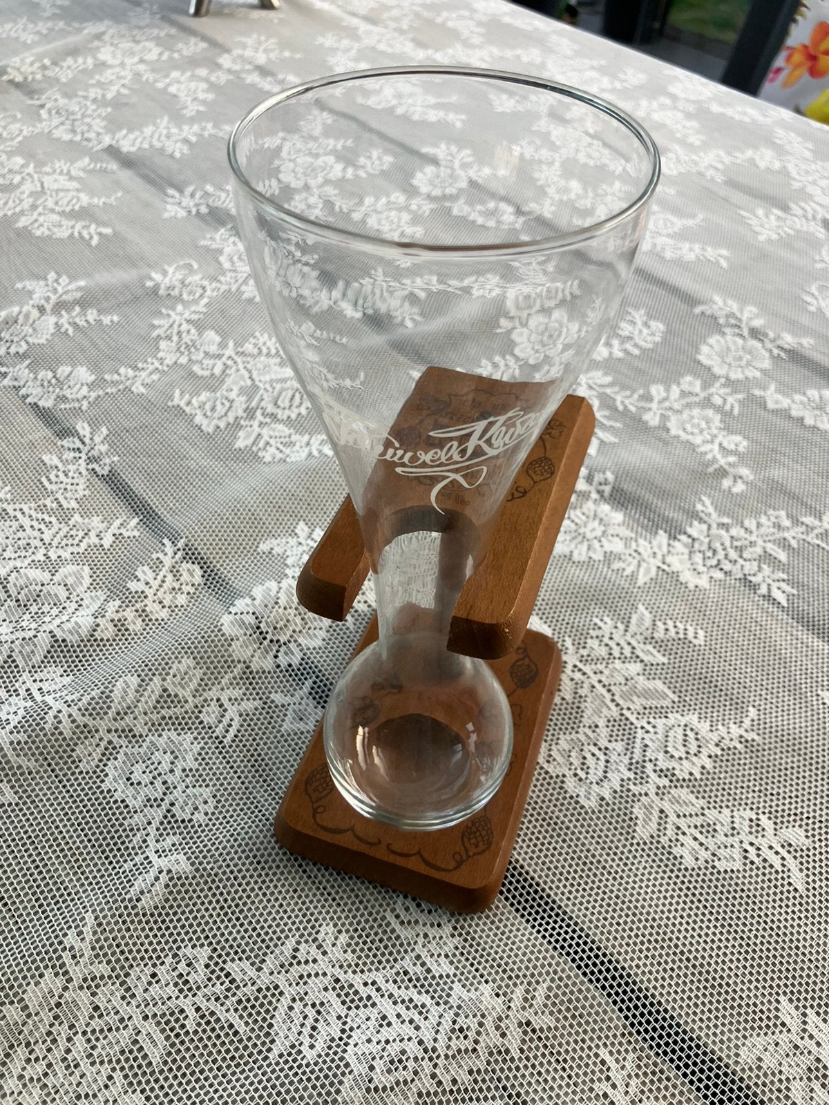Origineel kwakglas met houten houder., Ophalen of Verzenden, Zo goed als nieuw, Glas of Glazen, Overige merken