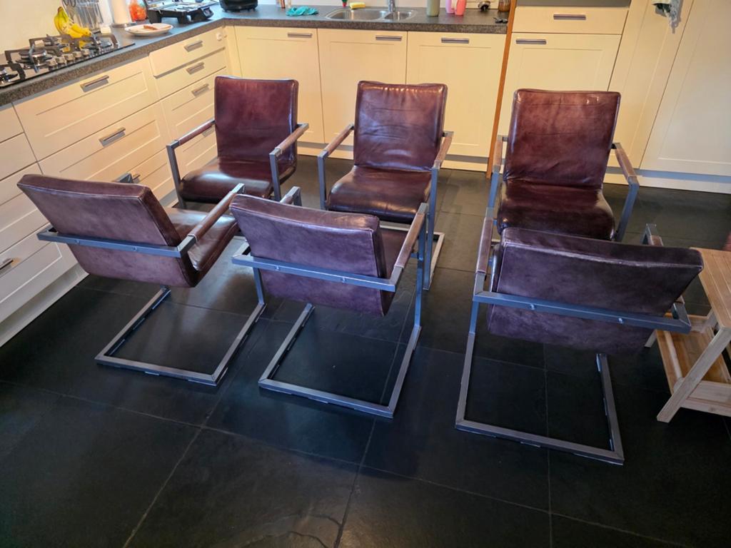 6 Goossens eetkamerstoelen type sturdy leer, Ophalen, Gebruikt, Leer, Vijf, Zes of meer stoelen