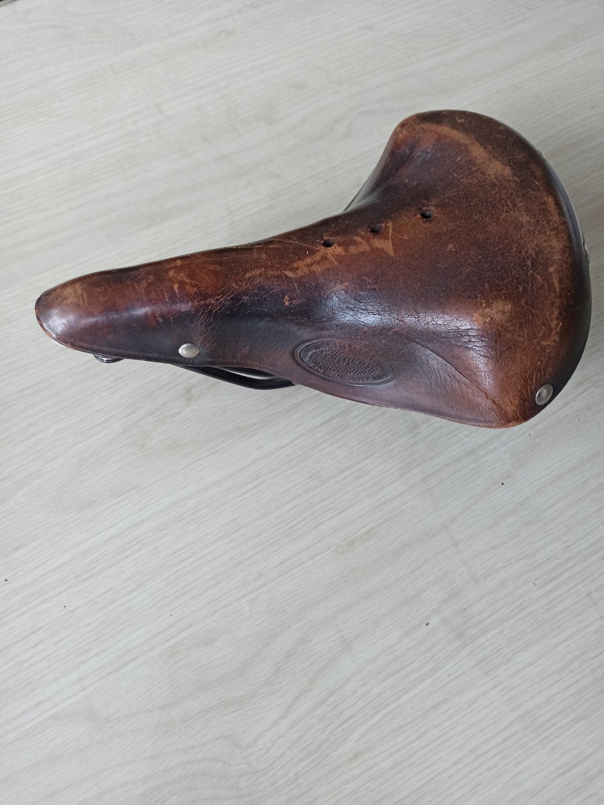 Lepper fiets zadel leer oud, Ophalen of Verzenden, Zadel, Leer
