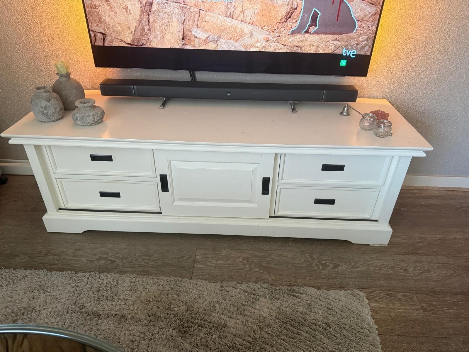 TV-meubel met schuifdeur en lades - Riverwoods, Ophalen, Gebruikt, 150 tot 200 cm, Minder dan 100 cm