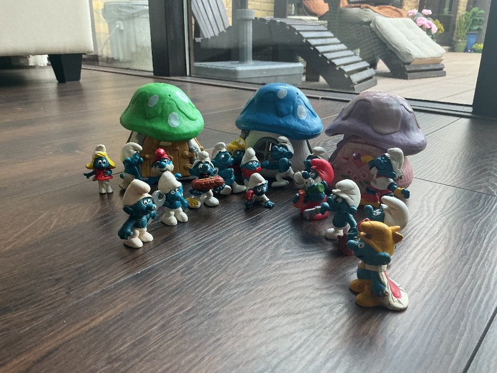 Oude smurfen met huisjes, Verzamelen, Ophalen, Gebruikt, Verschillende Smurfen, Poppetje, Figuurtje of Knuffel