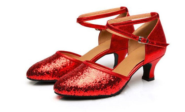 Rode dames glitter dansschoenen dans hakken salsa tango, Verzenden, Nieuw, Rood, Dansschoenen