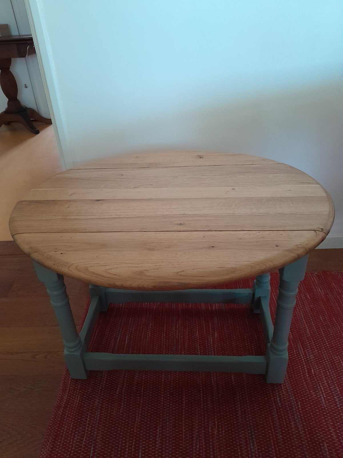 Bijzettafel klaptafel hout en blauw, Gebruikt, Klassiek, landelijk, 55 tot 75 cm, Ovaal
