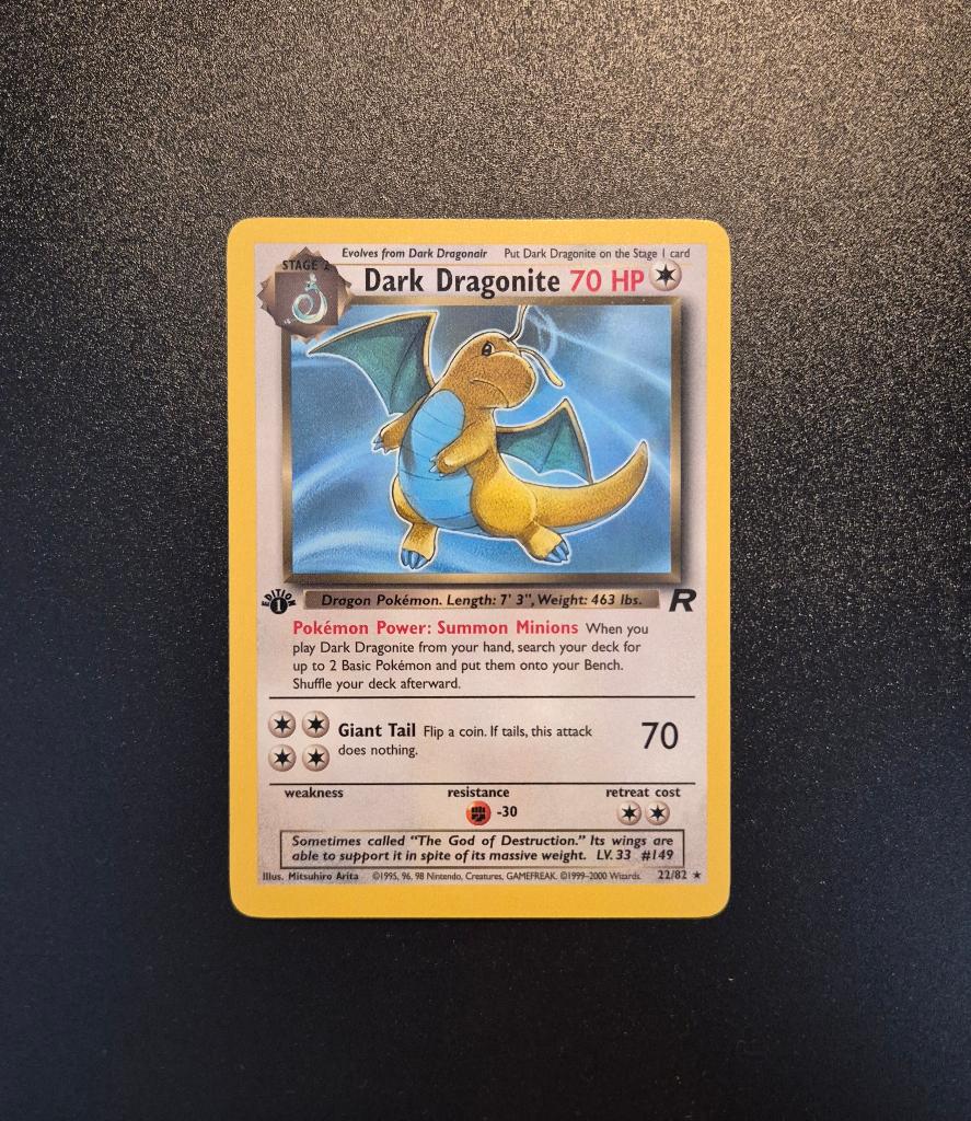 1 st edition dark dragonite 22/82 non holo, Ophalen of Verzenden, Zo goed als nieuw, Losse kaart