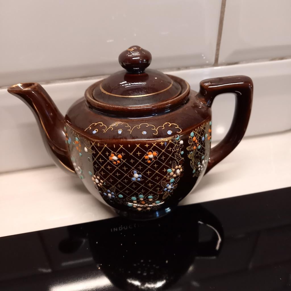 Vintage Handpainted Theepot Buckingham, Ophalen of Verzenden, Glas, Overige stijlen, Overige typen