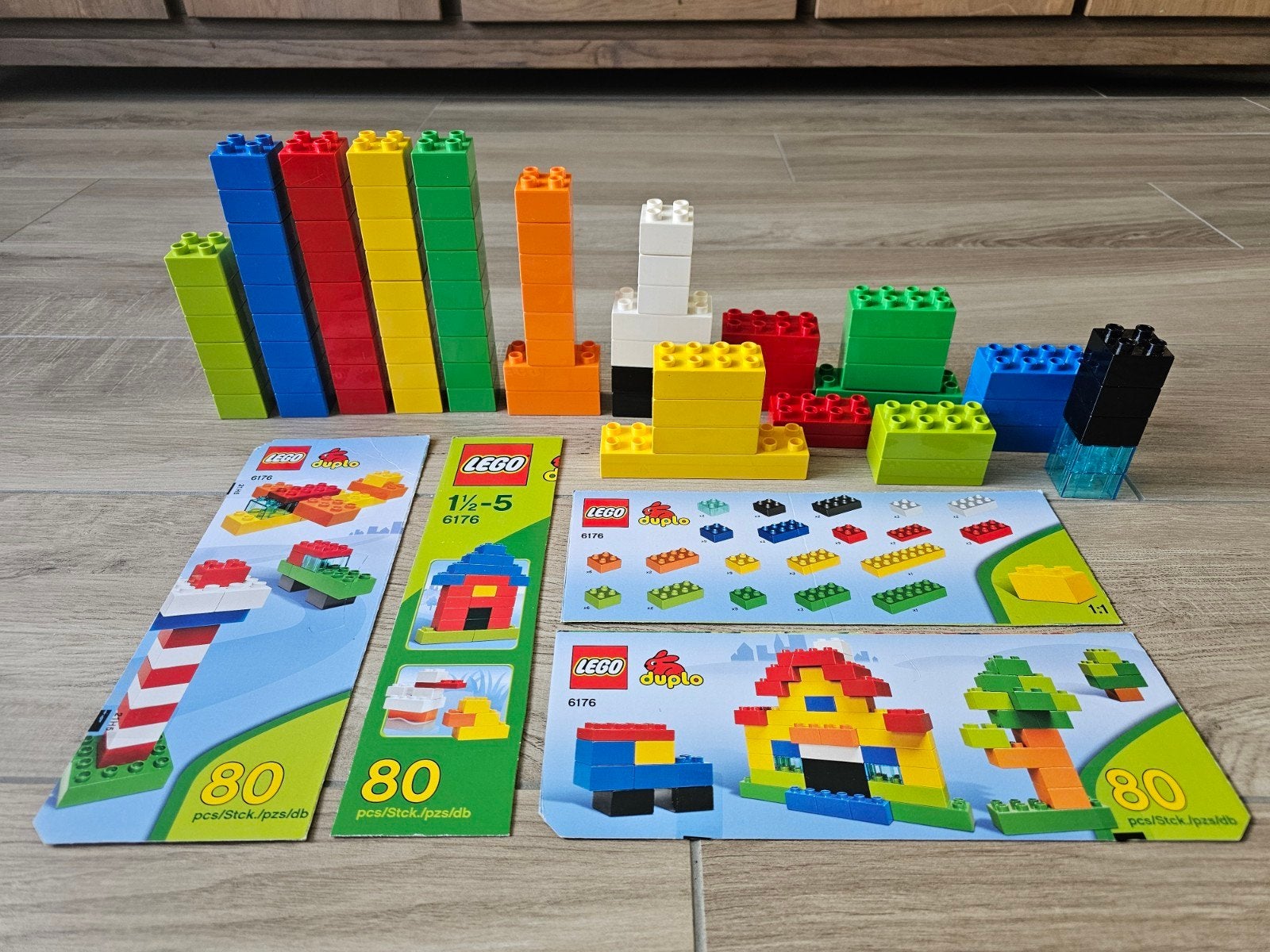 LEGO Duplo 6176 Basisstenen  - 80 losse stenen met kaarten, Gebruikt, Ophalen of Verzenden, Duplo, Inclusief instructies
