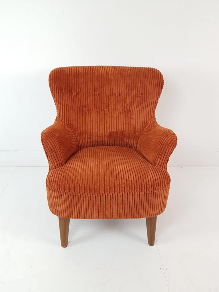 Artifort oranje fauteuil roestbruin ribstof nieuw Theo Ruth, Modern vintage, ., 75 tot 100 cm, Ophalen of Verzenden