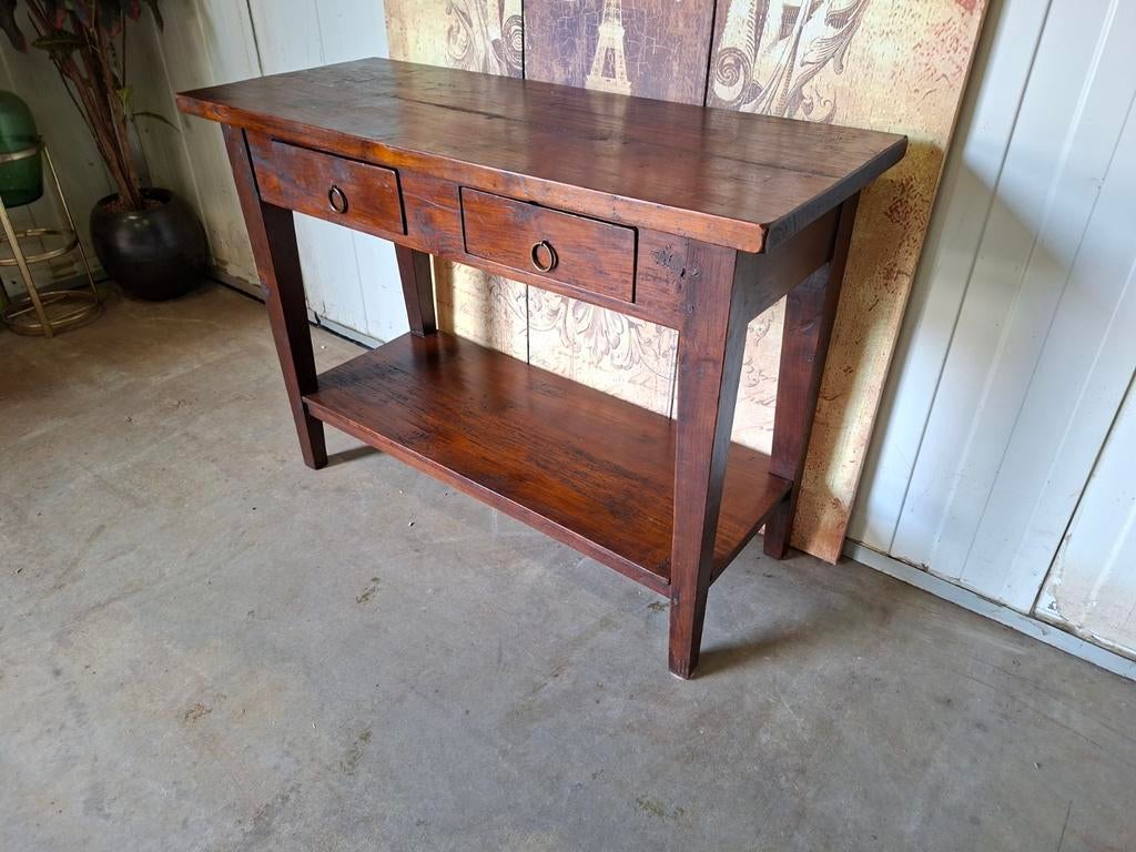 Koloniaal teakhouten sidetable, wandtafel console, Huis en Inrichting, Ophalen of Verzenden, 25 tot 50 cm, 50 tot 100 cm, Minder dan 100 cm