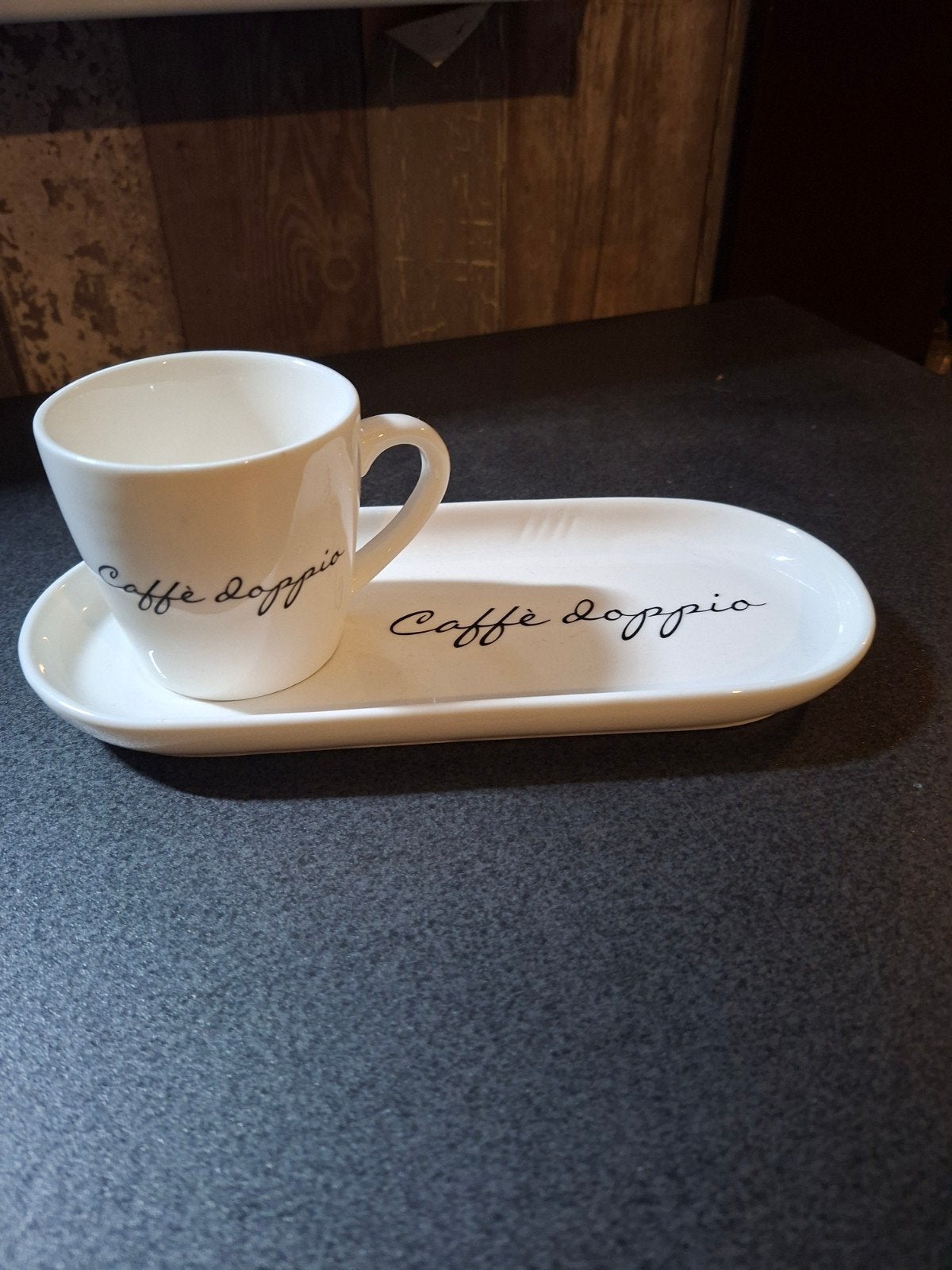 8x Riviera Maison Caffe Doppio kop en plateau, Huis en Inrichting, Ophalen, Overige merken, Keramiek, Zo goed als nieuw