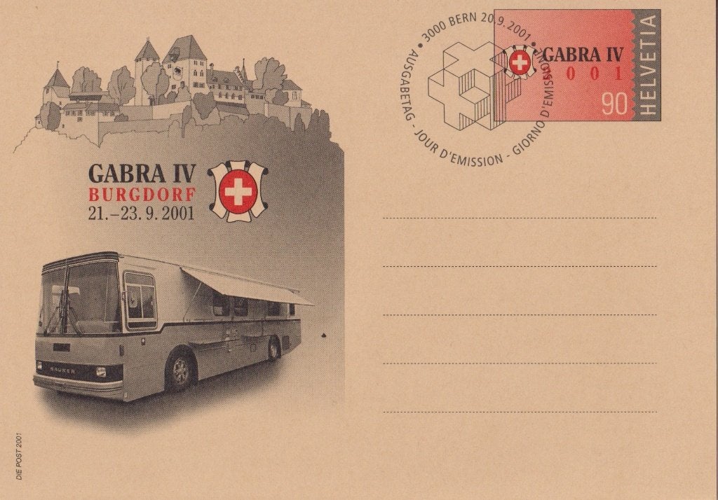 Zwitserland 2001 Kaart CABRA Burgdorf Feestbus, Verzenden, Gestempeld, Auto's