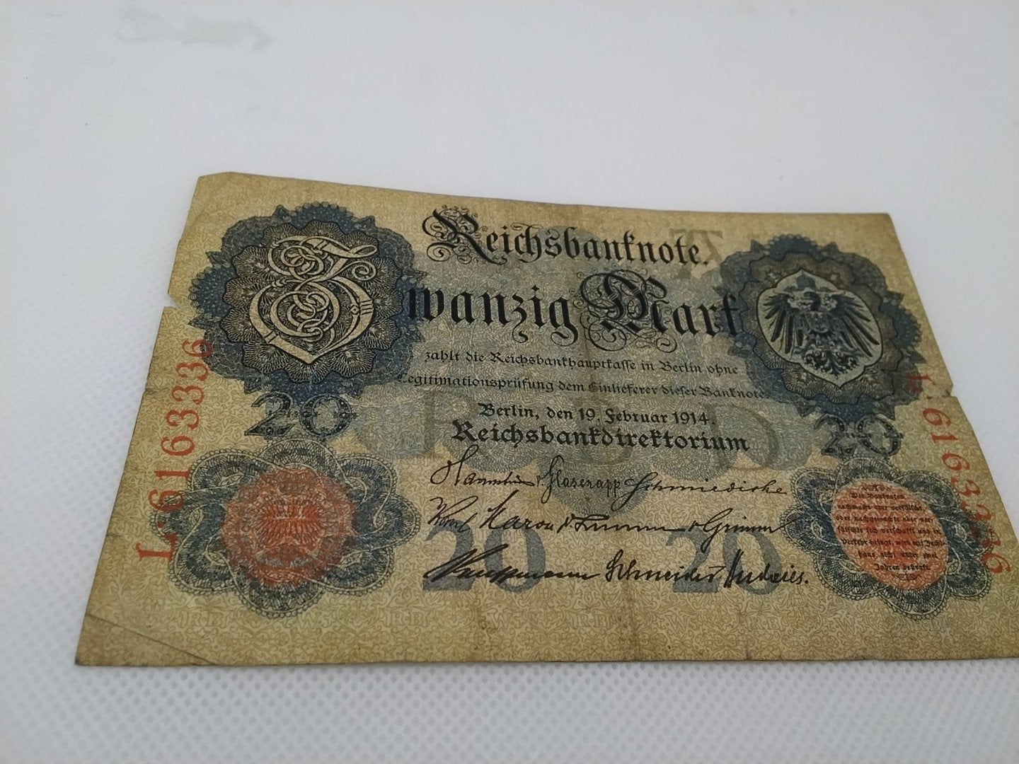 Historisch Duits 20 Mark bankbiljet uit 1914, Ophalen of Verzenden, Overige landen, Los biljet