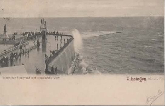 Vlissingen Noordzee Boulevard met stormachtig weer, Verzenden, Voor 1920, Gelopen, Zeeland