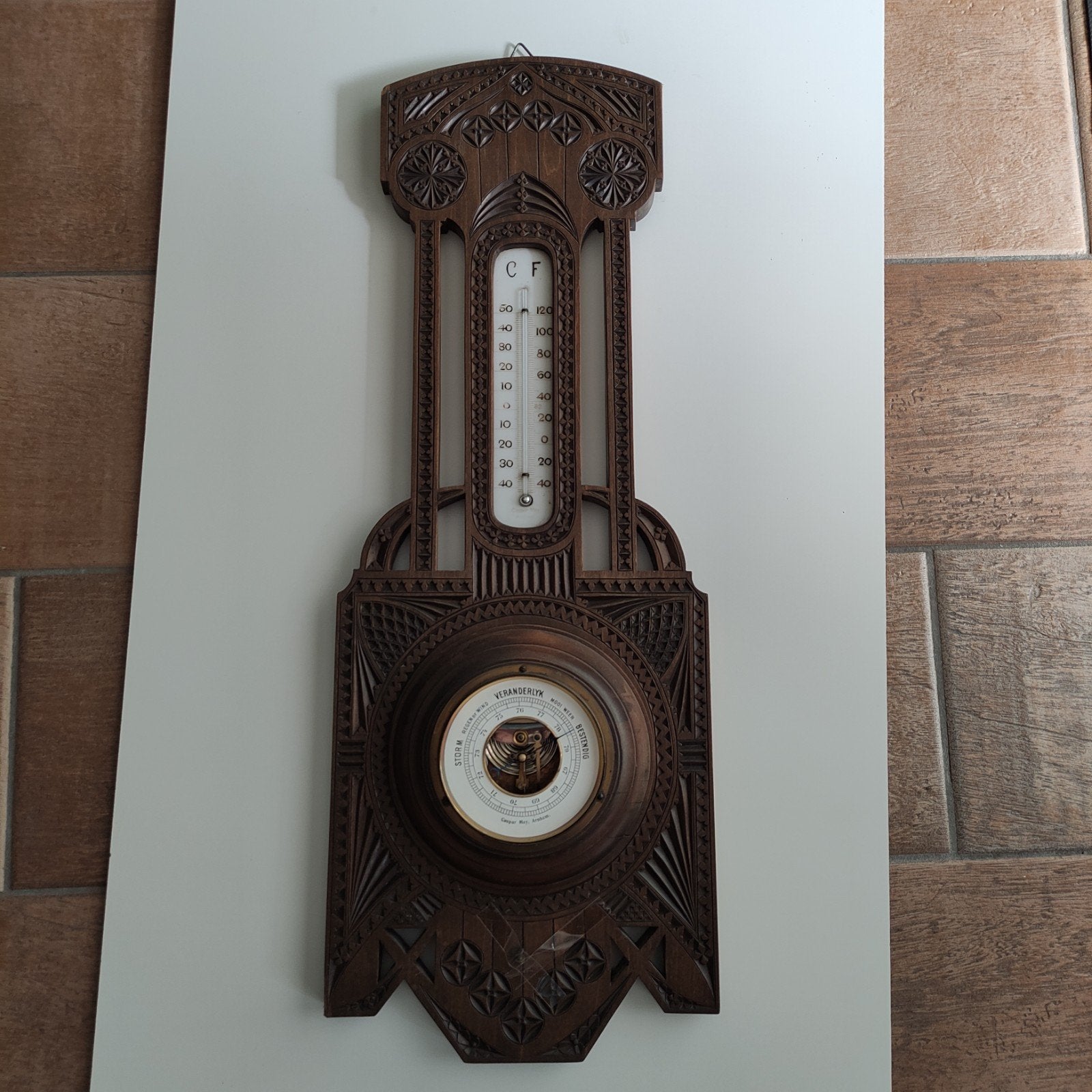 Antieke Nederlandse Barometer met Thermometer - Caspar Mey, Ophalen of Verzenden