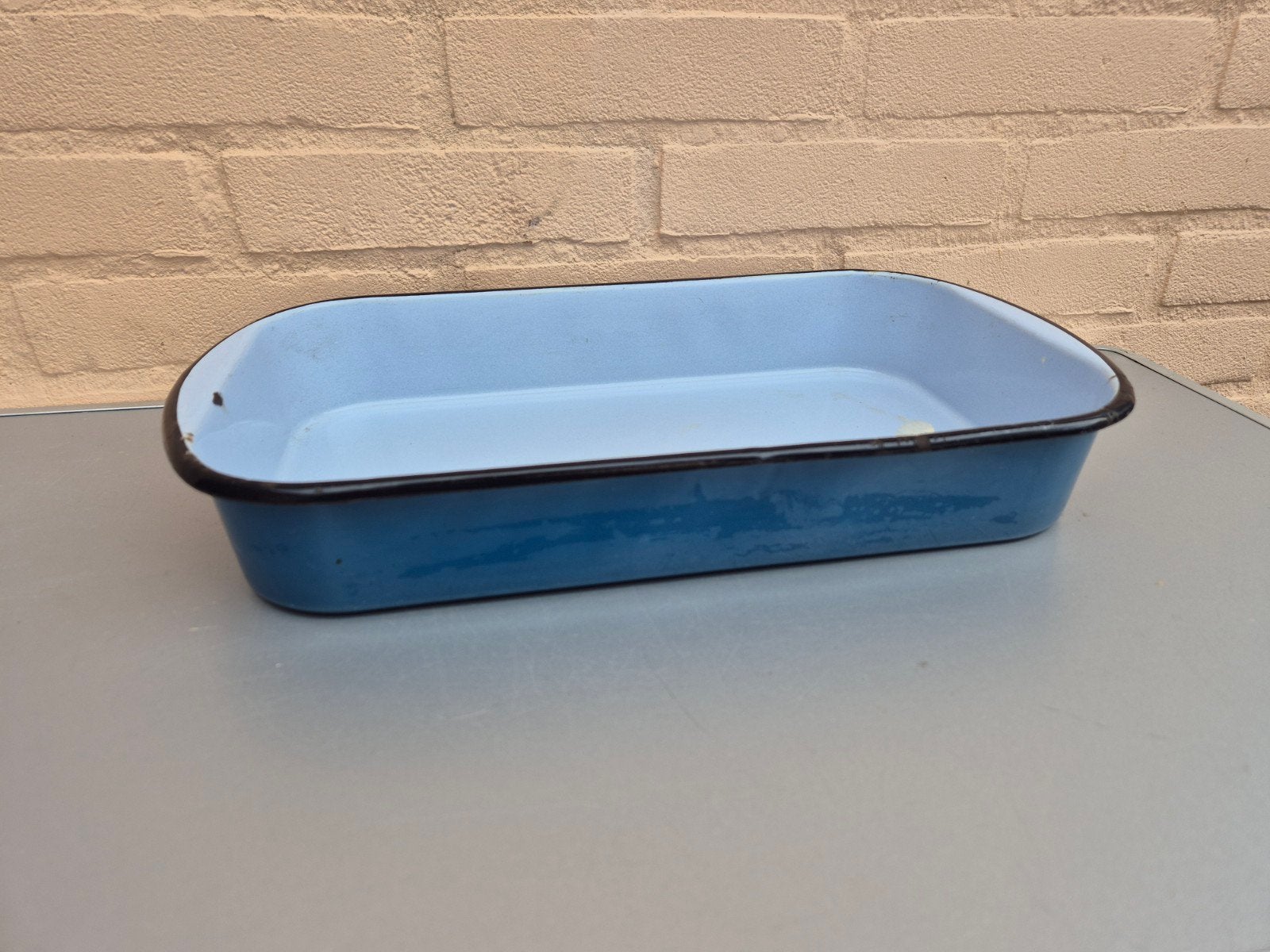 Grote blauw emaille (oven)schaal., Antiek en Kunst, Ophalen of Verzenden