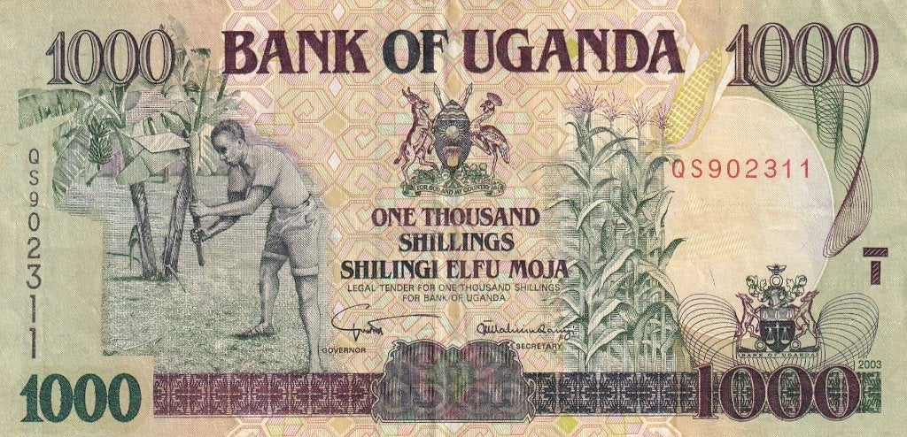 Oeganda 1000 shilingi 2003, Postzegels en Munten, Verzenden, Overige landen, Los biljet
