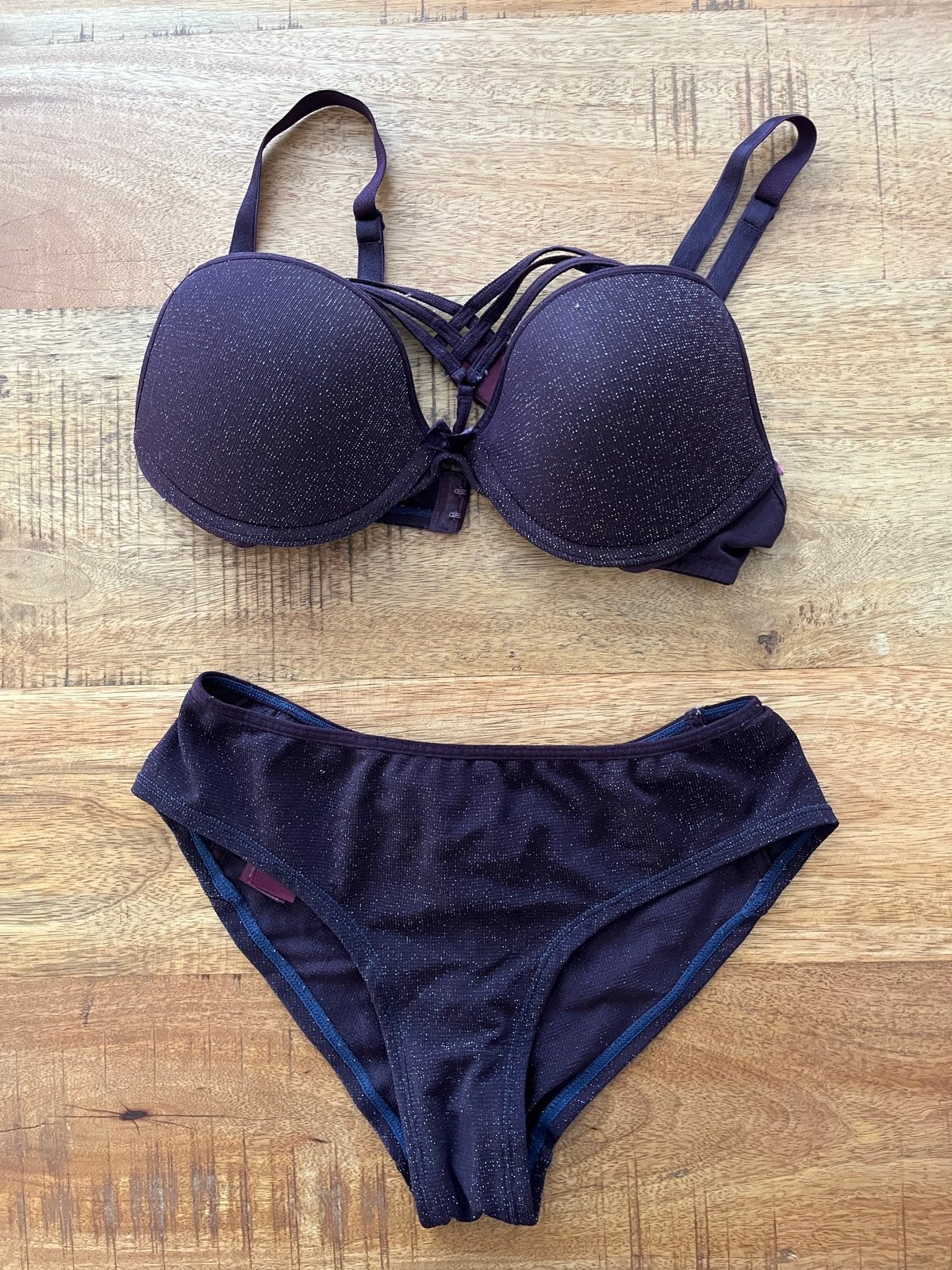 Marlies Dekkers BH 70C en Shorty XS - Paars met glitter, Ophalen of Verzenden, Paars, BH
