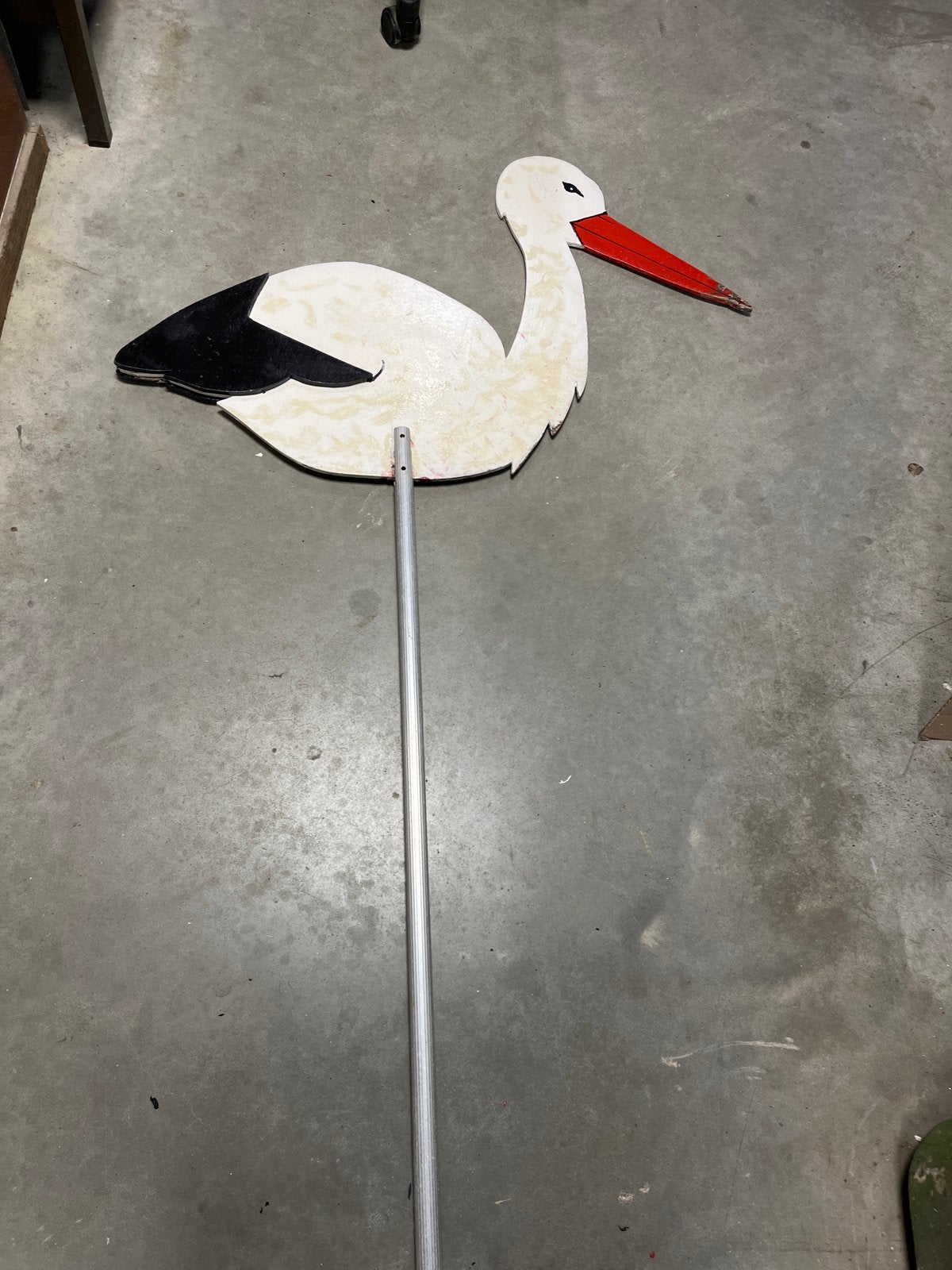 Geboortebord Ooievaar - Houten Decoratie met Paal, Ophalen, Gebruikt, Geboortebord