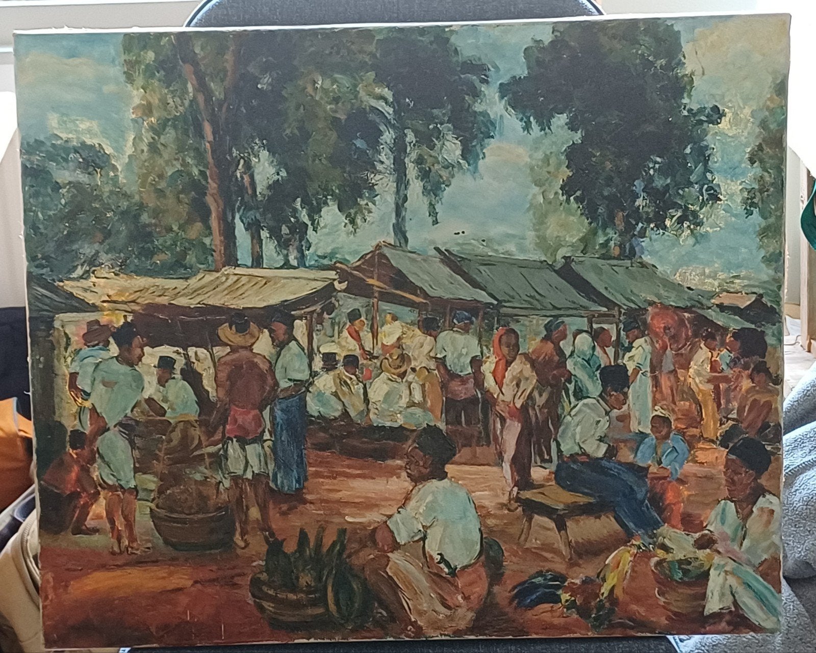 Levendig marktgezicht, olieverf op doek, Ophalen