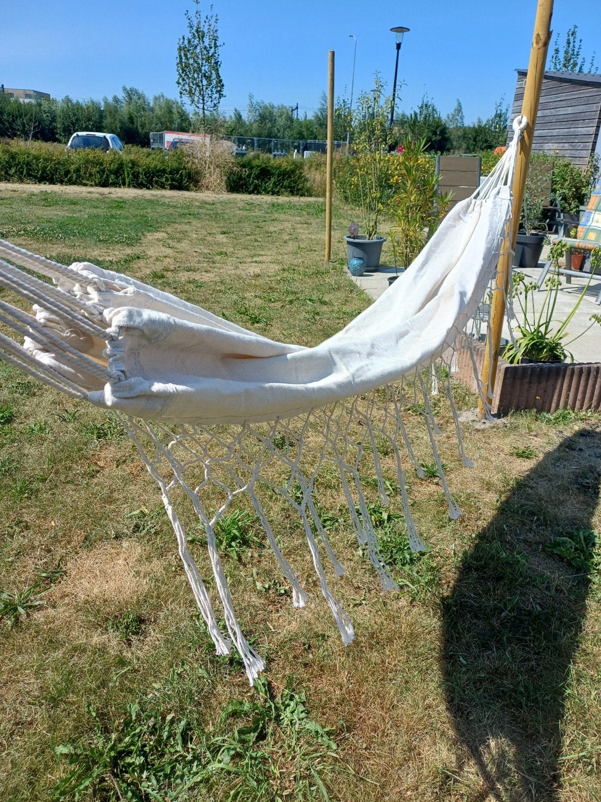 Nieuwe bohemian style hangmat crème 200x100 cm, Opvouwbaar, Nieuw, Ophalen of Verzenden, Eenpersoons
