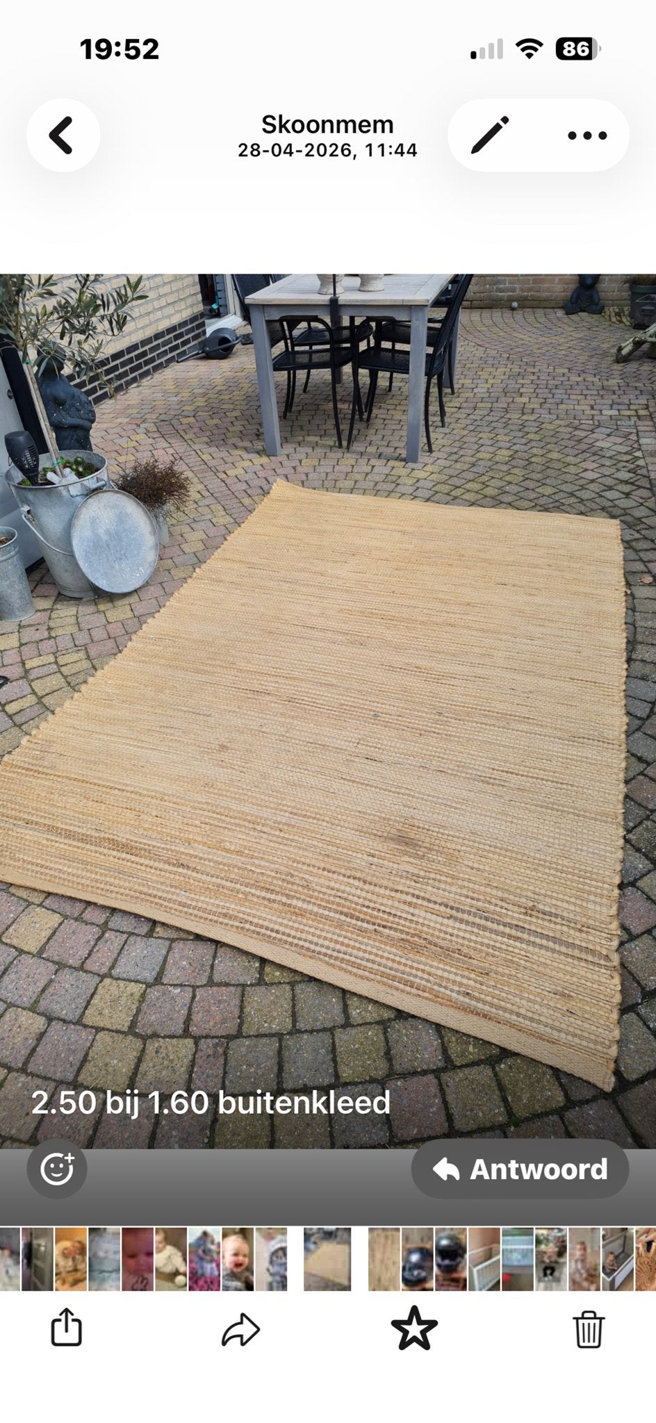 Buitenkleed 2.50 x 1.60 meter, Ophalen, Gebruikt, Beige, 150 tot 200 cm