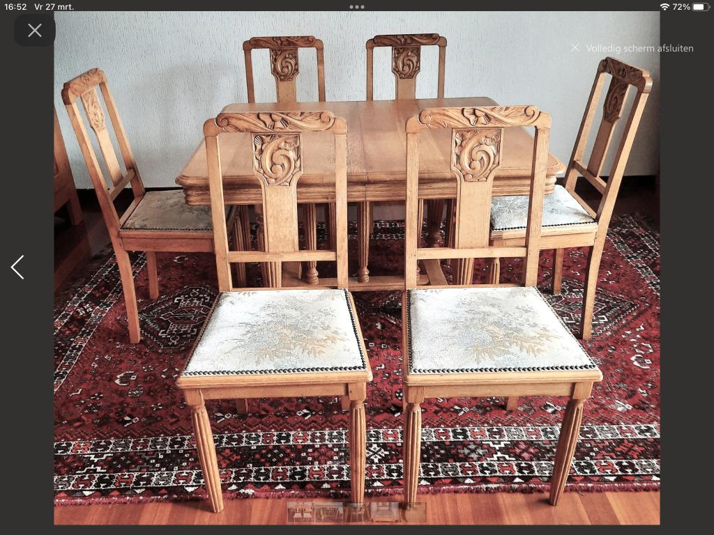 Antieke eettafel en 6 stoelen, Antiek en Kunst, Ophalen