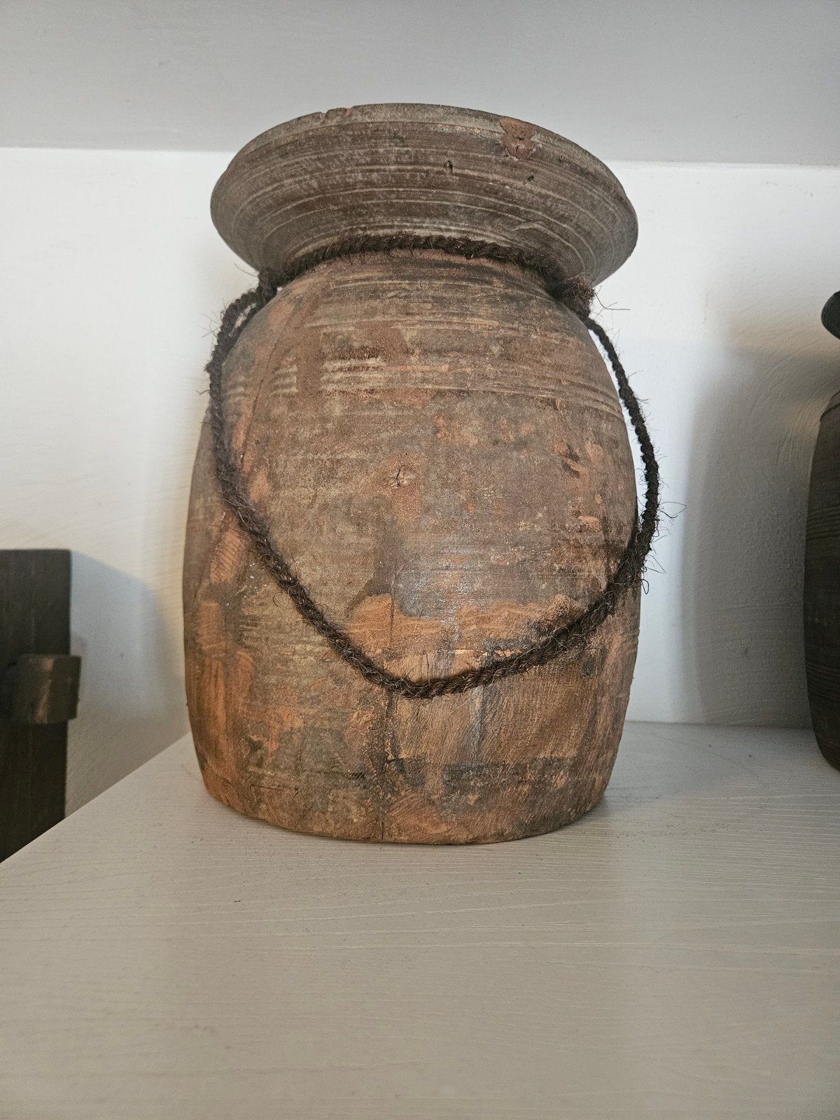 Oude houten Nepalese pot 3, Ophalen of Verzenden, Zo goed als nieuw, Rond, Hout