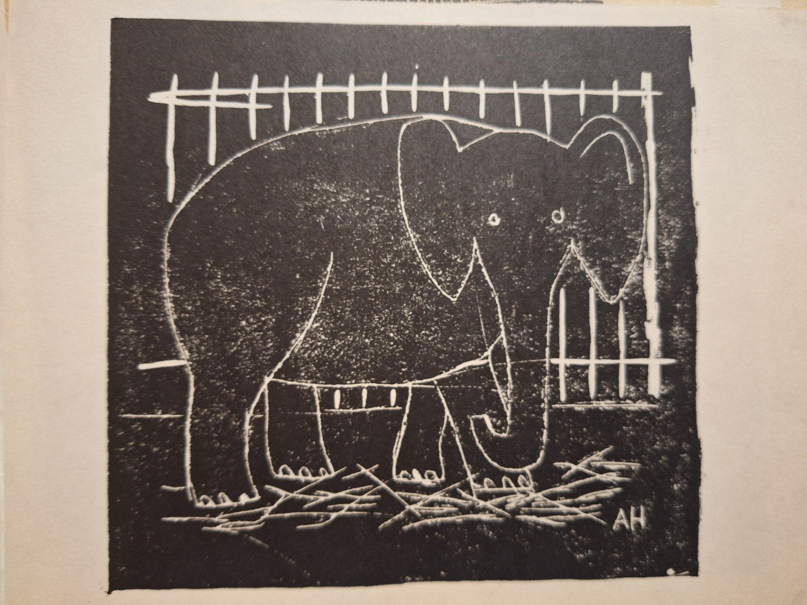 Houtsnede Olifant van Henk Asscheman, Antiek en Kunst, Ophalen of Verzenden, Overige typen, Overige technieken, Origineel