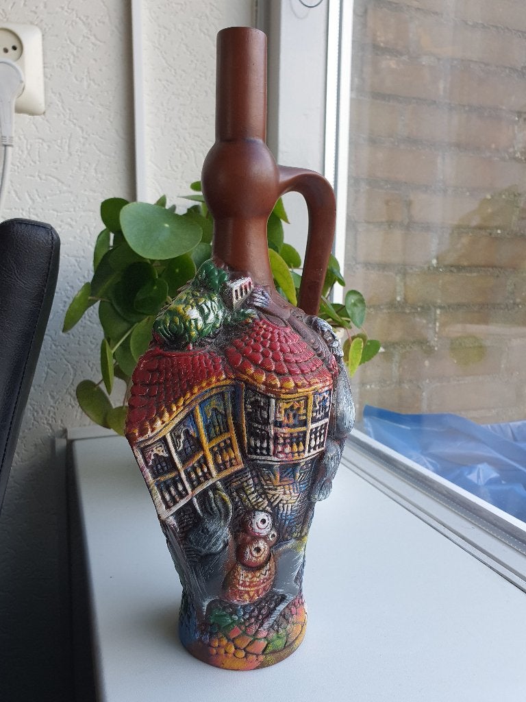 Vintage Georgische Terracotta Wijnkaraf 30 cm, Antiek en Kunst, Ophalen of Verzenden