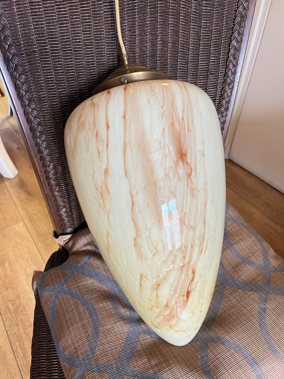 Vintage Hanglamp met Gemarmerd Glas, Ophalen, Gebruikt, Glas, E27 (groot)